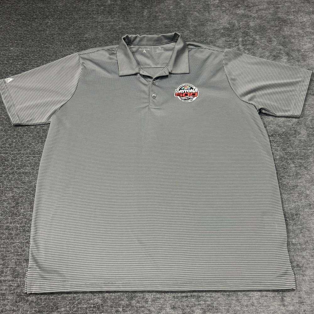 Antigua Daytona 500 2017 Polo Shirt‎ Mens XL Gray Striped NASCAR 59th Annual